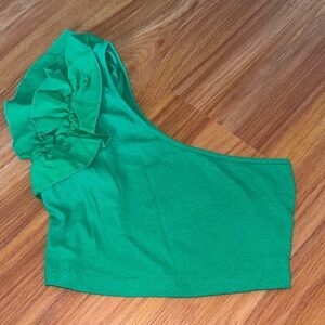Green One-Shoulder Ruffle Top